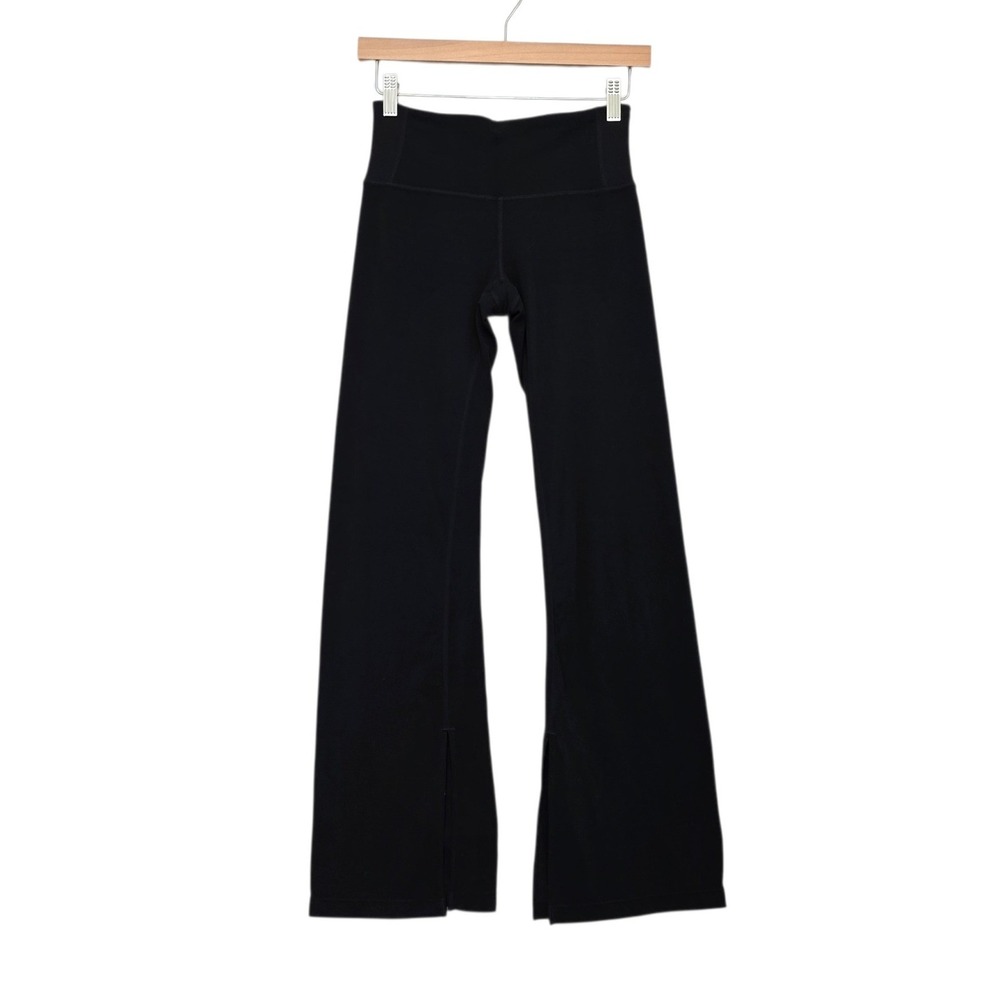 Athleta Black High Rise Flare Yoga‎ Pants Side Slit Hem XSP Petite 3119